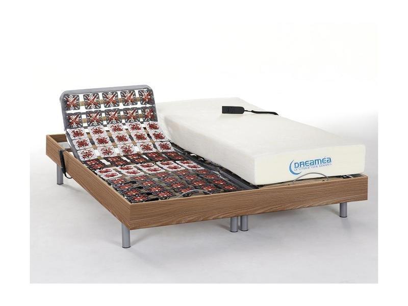 DREAMEA Lit électrique relaxation tout plots matelas mémoire de forme HESIODE III de DREAMEA moteurs OKIN chêne naturel  