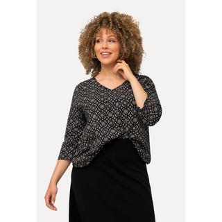 Ulla Popken  Shirt, A-Linie, Zierfalten, V-Ausschnitt, 3/4-Arm 