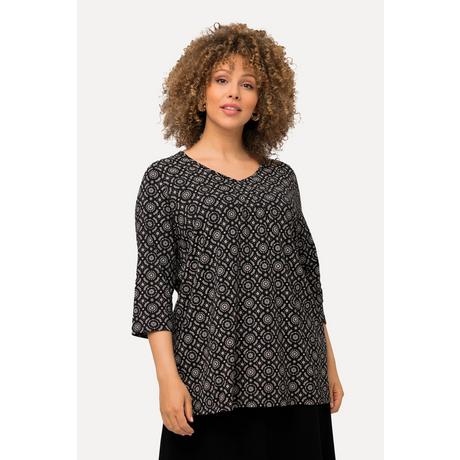 Ulla Popken  Shirt, A-Linie, Zierfalten, V-Ausschnitt, 3/4-Arm 