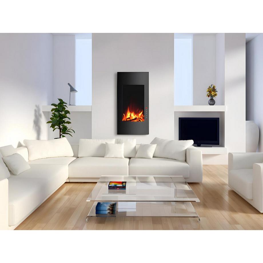 Vente-unique Cheminée électrique incurvée VULCANO - L41 x P13 x H81 cm - Noire  