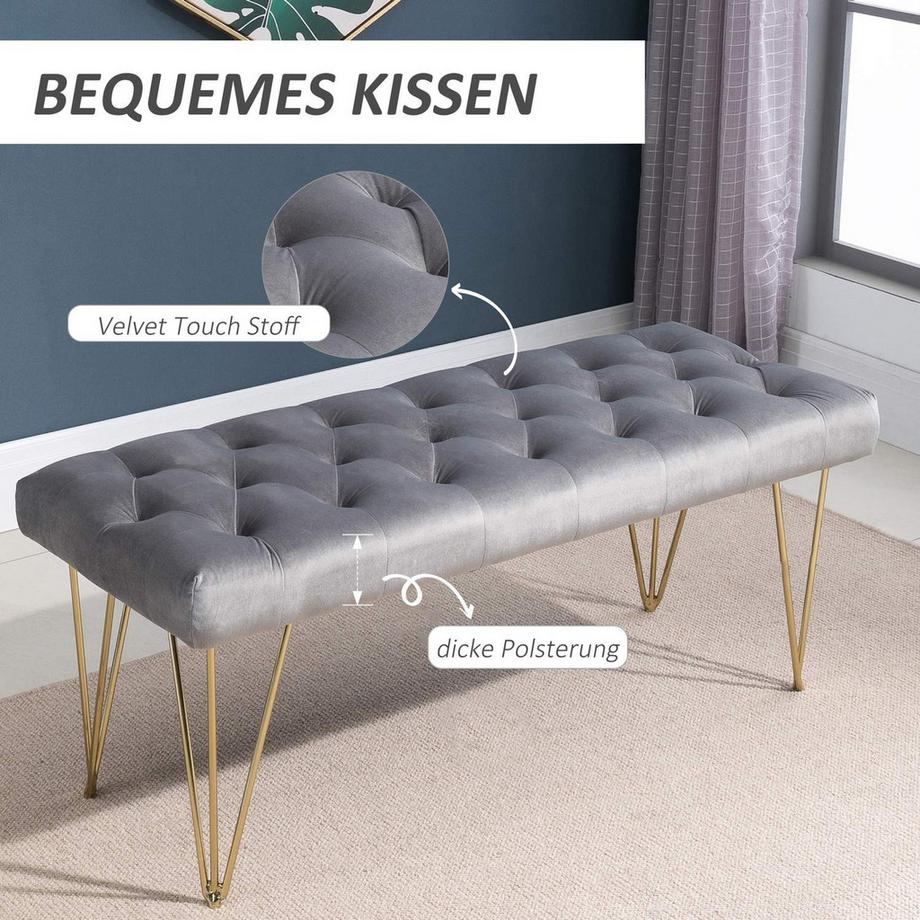 Northio Sitzbank Im Eingangsbereich Schuhbank Mit Samtbezug, Sitztruhe, Velvet, Grau, 116X44,5X49Cm  