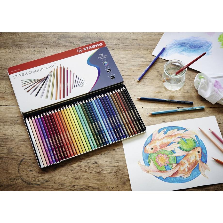 STABILO aquacolor Premium Aquarellfartift Metall-Etui mit 36 Farben  