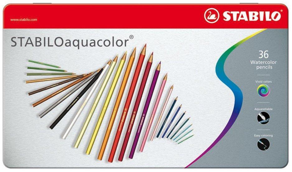 STABILO STABILO aquacolor - crayon de couleur aquarelle premium - étui métallique de 36 couleurs  