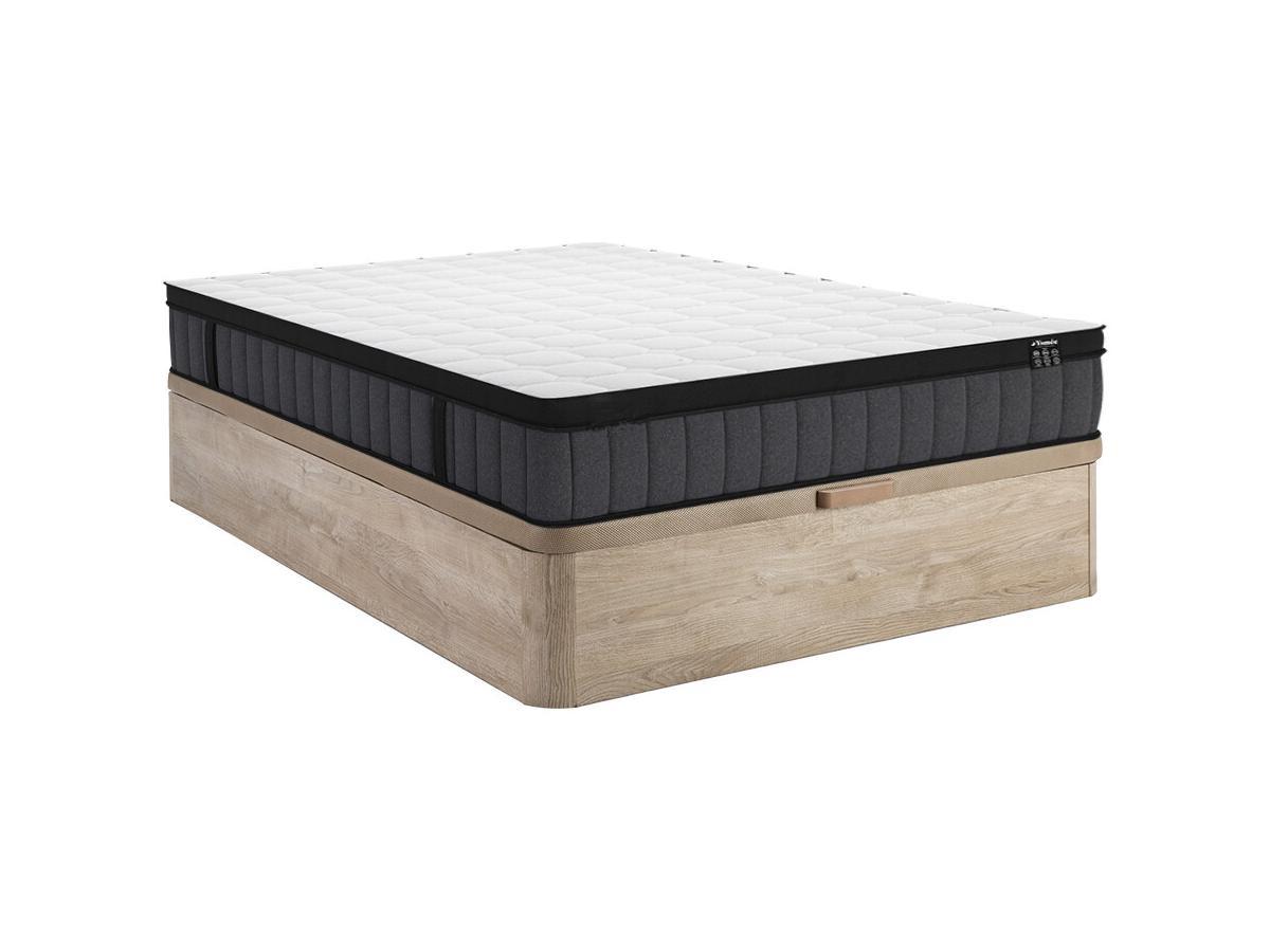 Ysmée Ensemble 140 x 190 cm sommier coffre naturel clair + matelas ressorts ensachés 7 zones et mémoire de forme rafraichissante ép.25cm - TOLCA de YSMÉE  