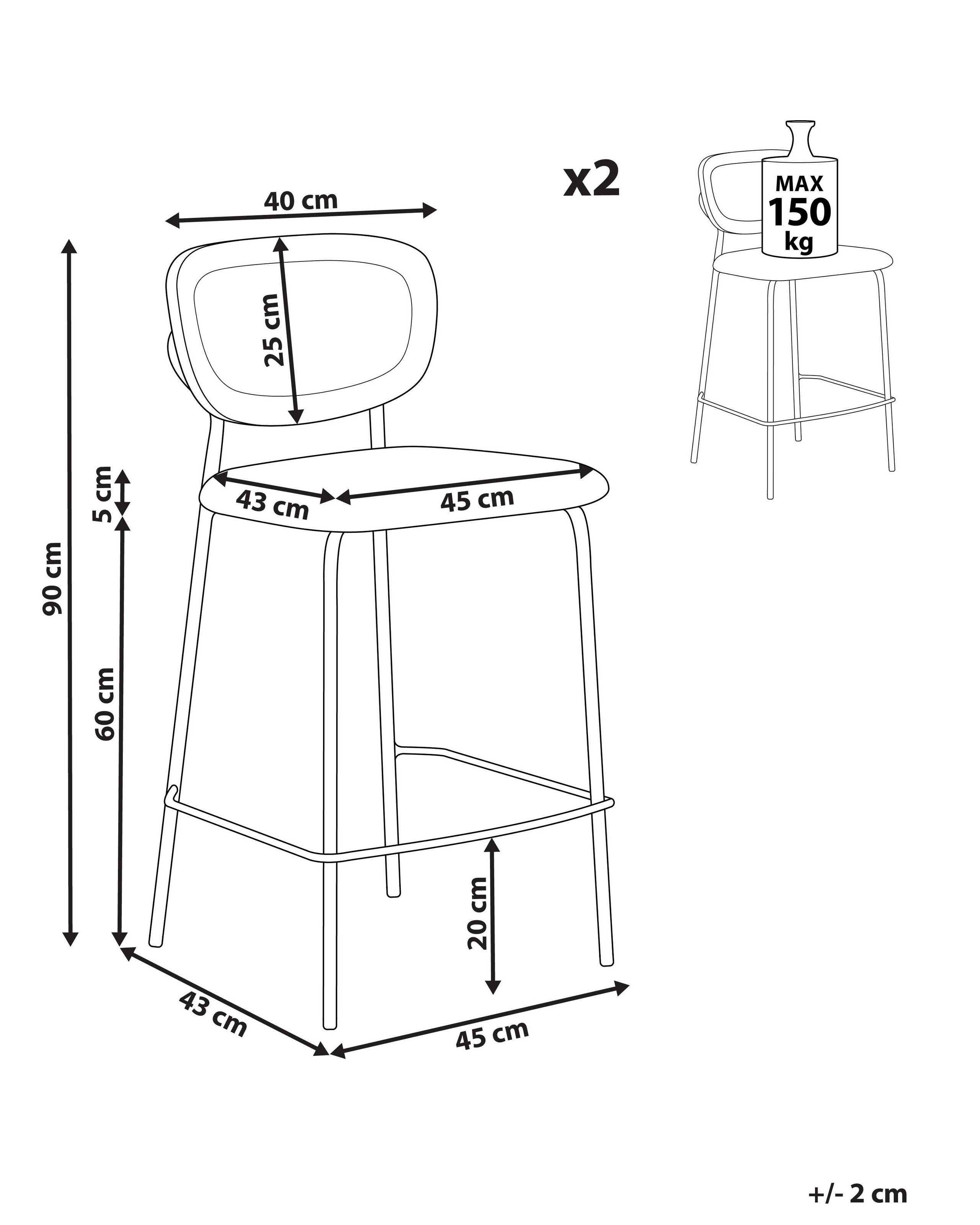 Beliani Lot de 2 chaises de bar en Polyester Rétro MAYETTA  