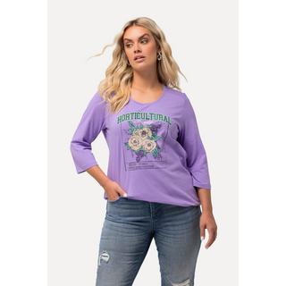 Ulla Popken  Shirt, Blumenmotiv, Gummisaum, Rundhals, 3/4-Arm 