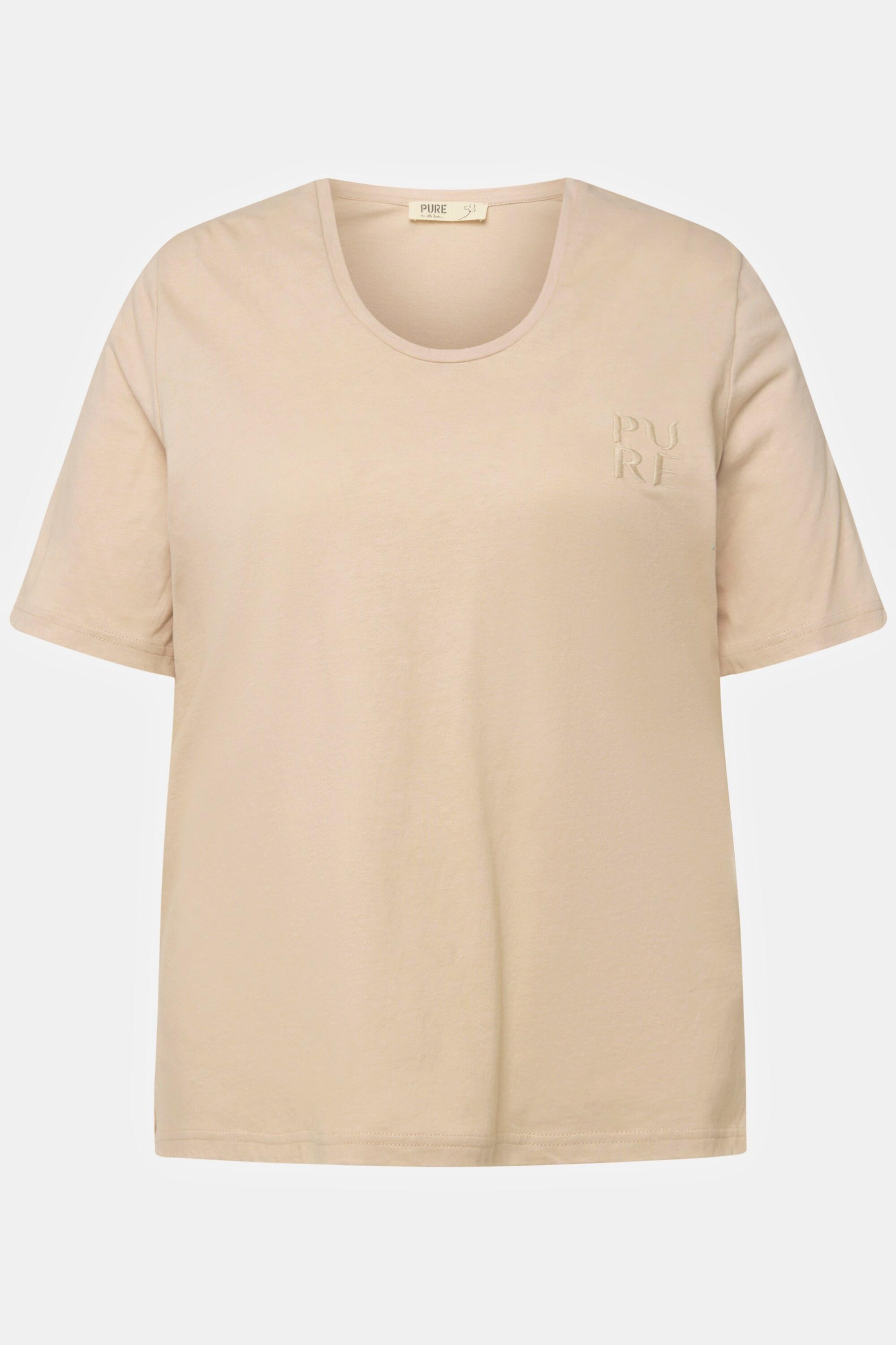 Ulla Popken  T-shirt, PURE, col en V, manches mi-hauteur, coton bio 