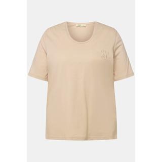 Ulla Popken  T-shirt di cotone biologico con PURE, scollatura a V e mezze maniche 