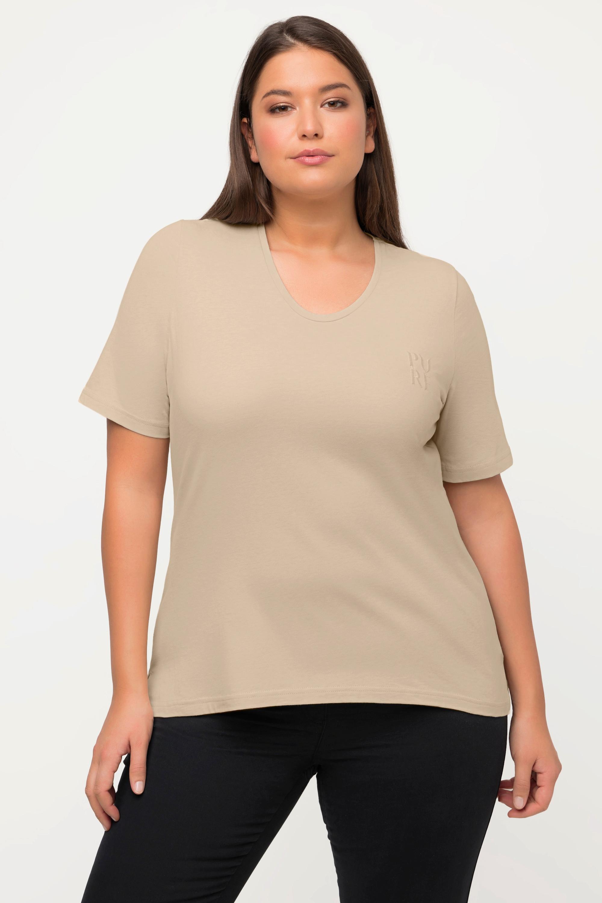 Ulla Popken  T-shirt, PURE, col en V, manches mi-hauteur, coton bio 