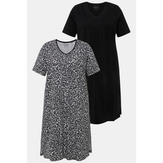 Ulla Popken  Bigshirts, 2er-Pack, uni/bedruckt, V-Ausschnitt, Halbarm 