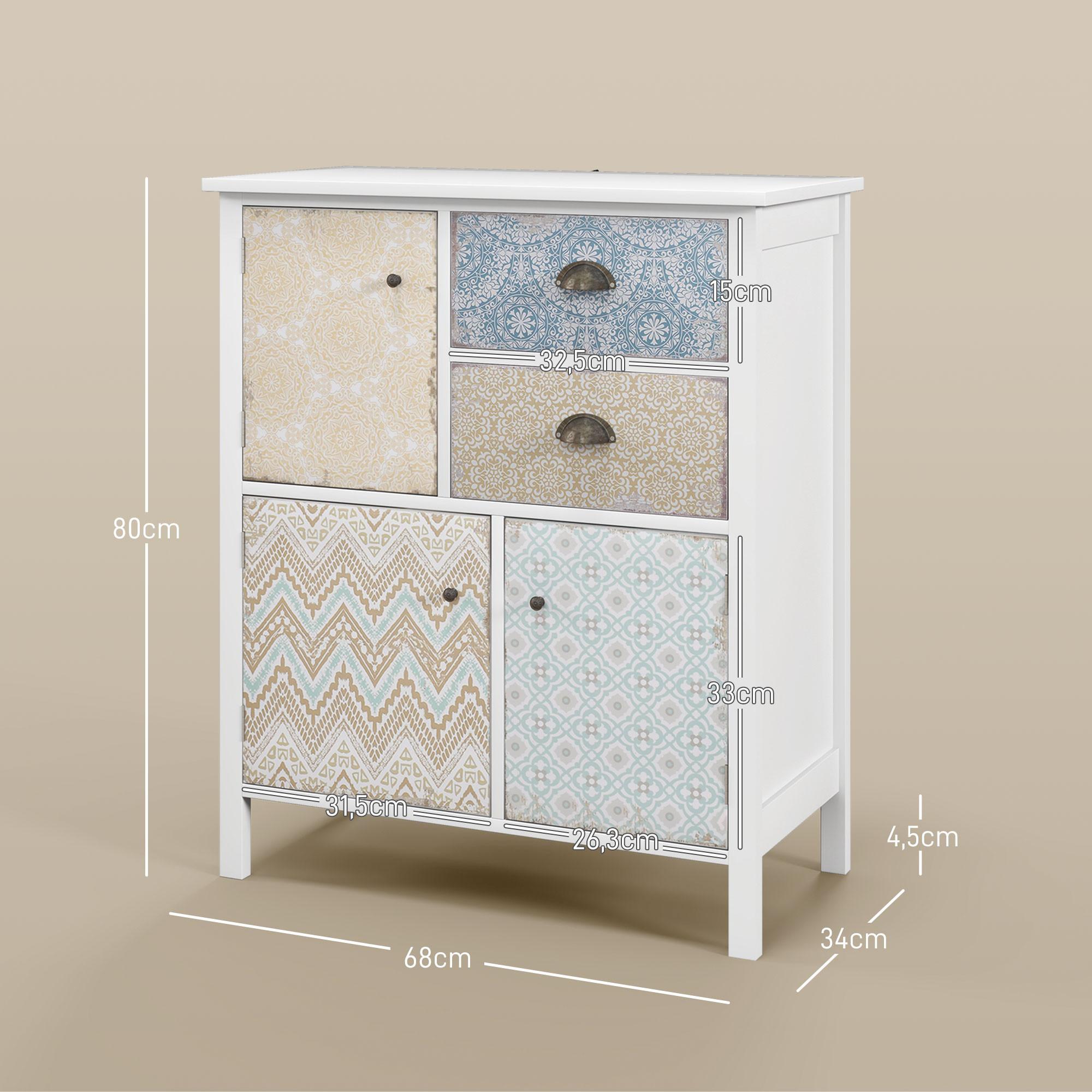 Northio Buffet, Armoire D'Appoint En Shabby Chic, Bois, Coloré, 68X34X80Cm  