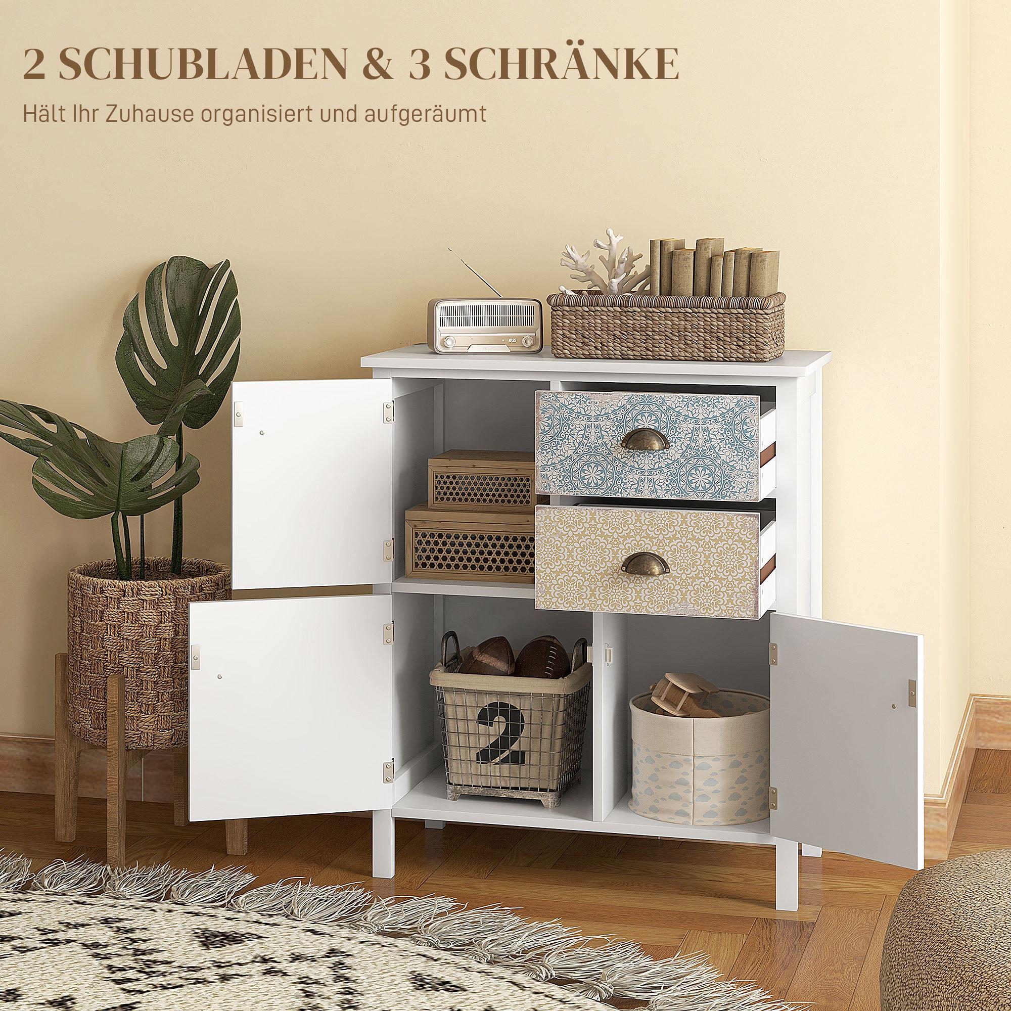 HOMCOM Credenza, Mobile Laterale In Stile Shabby Chic, Legno, Colorato, 68X34X80Cm  