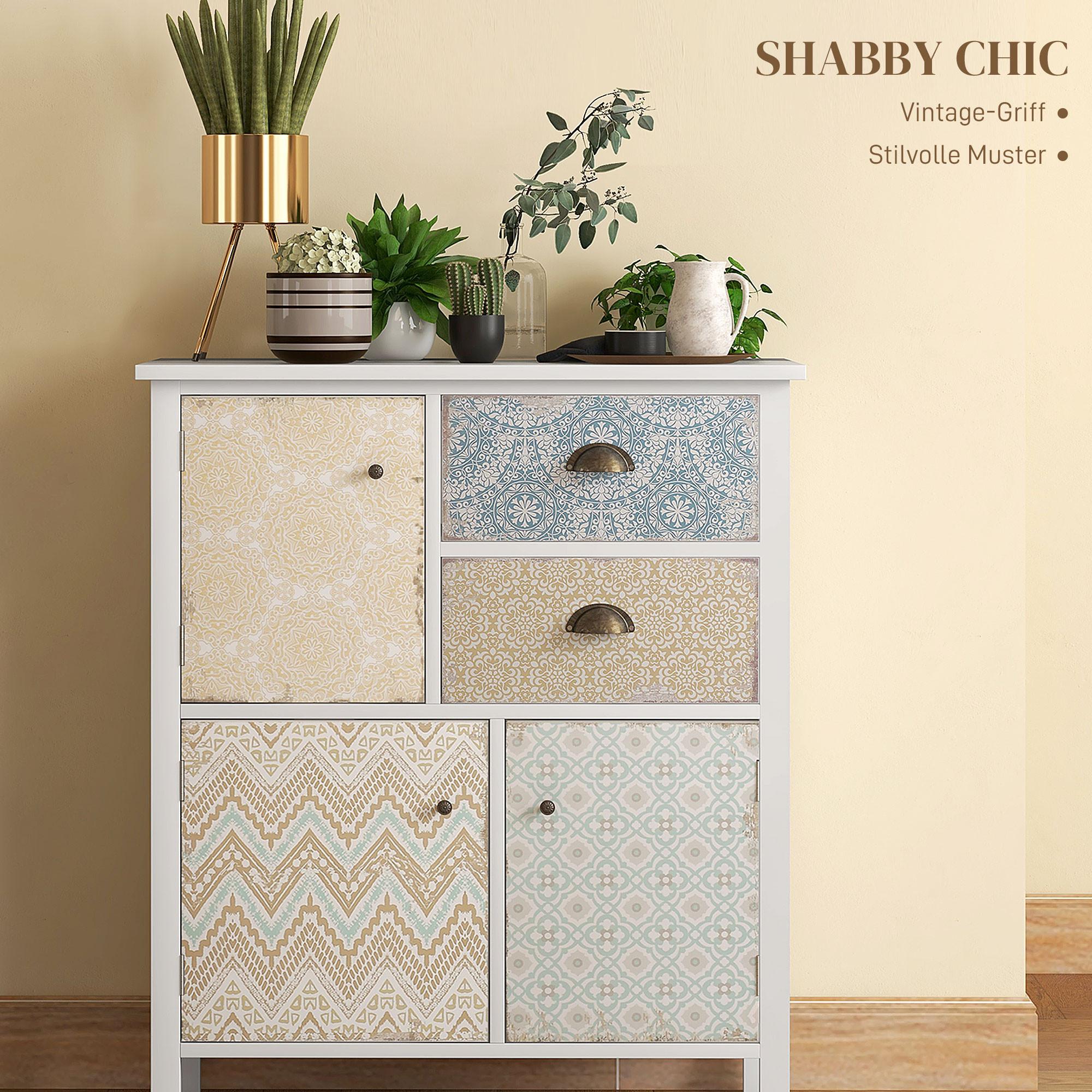 HOMCOM Credenza, Mobile Laterale In Stile Shabby Chic, Legno, Colorato, 68X34X80Cm  