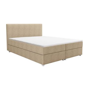 Boxspringbett komplett mit Bett-Kopfteil + Lattenrost + Matratze + Topper - 140 x 200 cm - Stoff - Beige - ONAN von YSMÉE