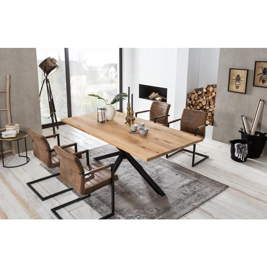 mutoni Table 220x100 cm - chêne sauvage naturel - métal noir antique  