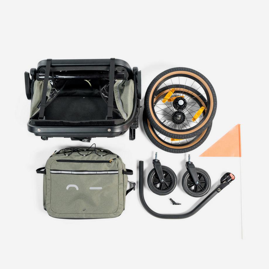 ROCKRIDER  Kinderveloanhänger kompakt faltbar 2 Plätze, Kinderwagen, Expl 900 