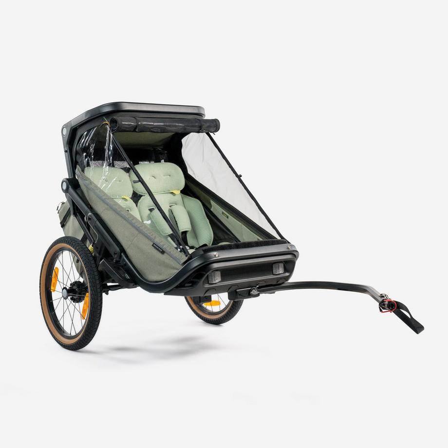 Kinderveloanhänger kompakt faltbar 2 Plätze, Kinderwagen, Expl 900