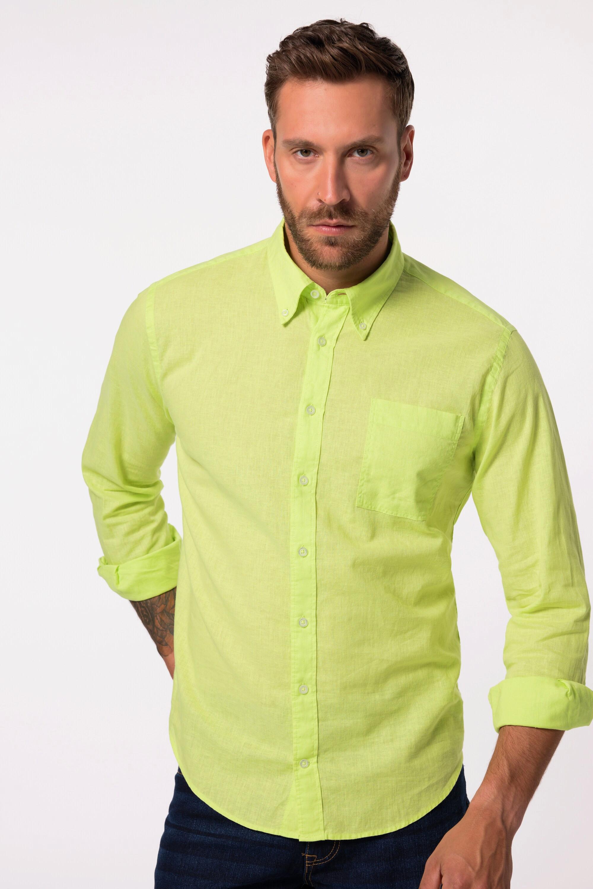 JP1880  Chemise en lin mélangé. Manches longues et col à pointes boutonnées - coupe Modern Fit 