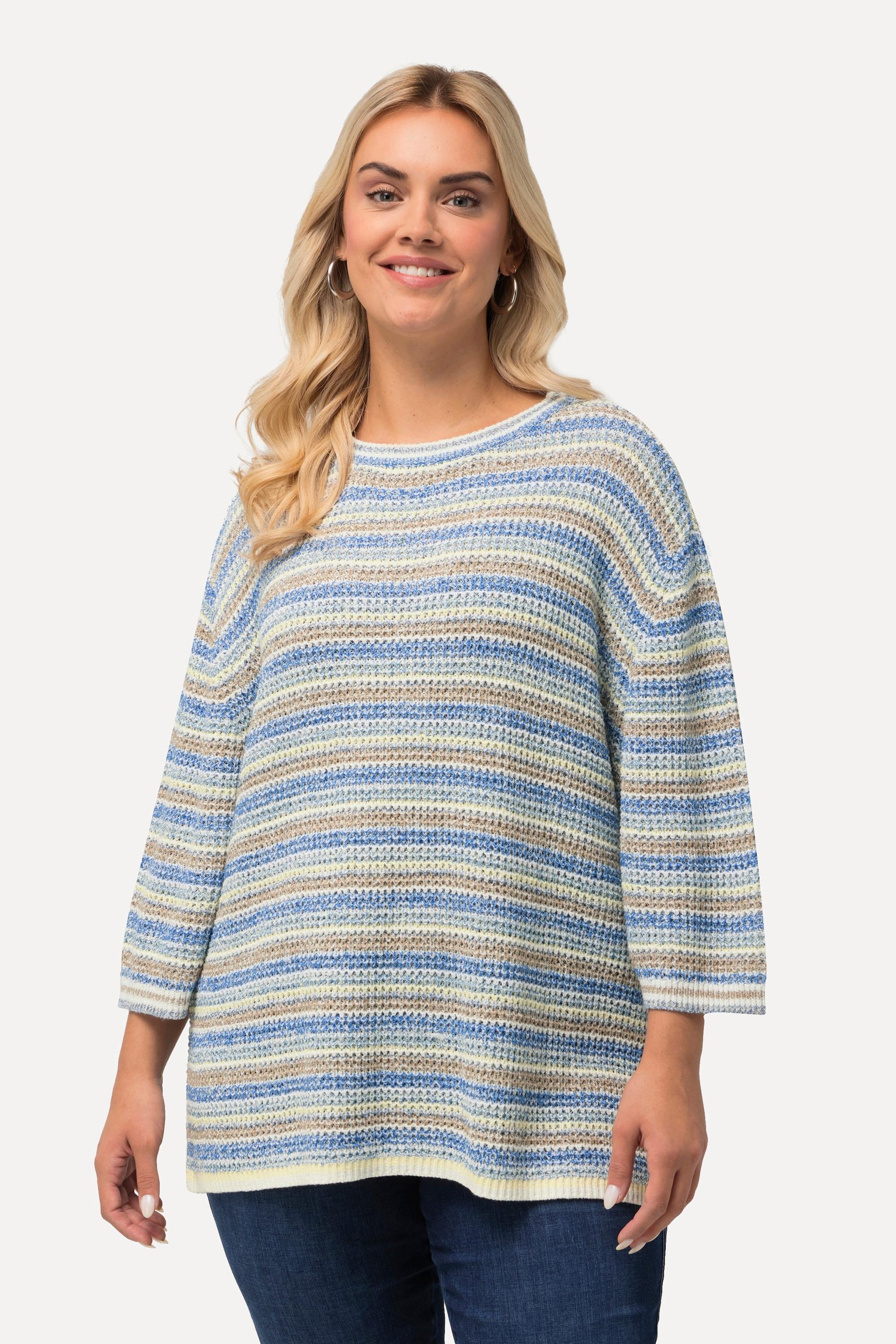 Ulla Popken  Pullover, Ringel, Oversized, Rundhals, 3/4-Arm 