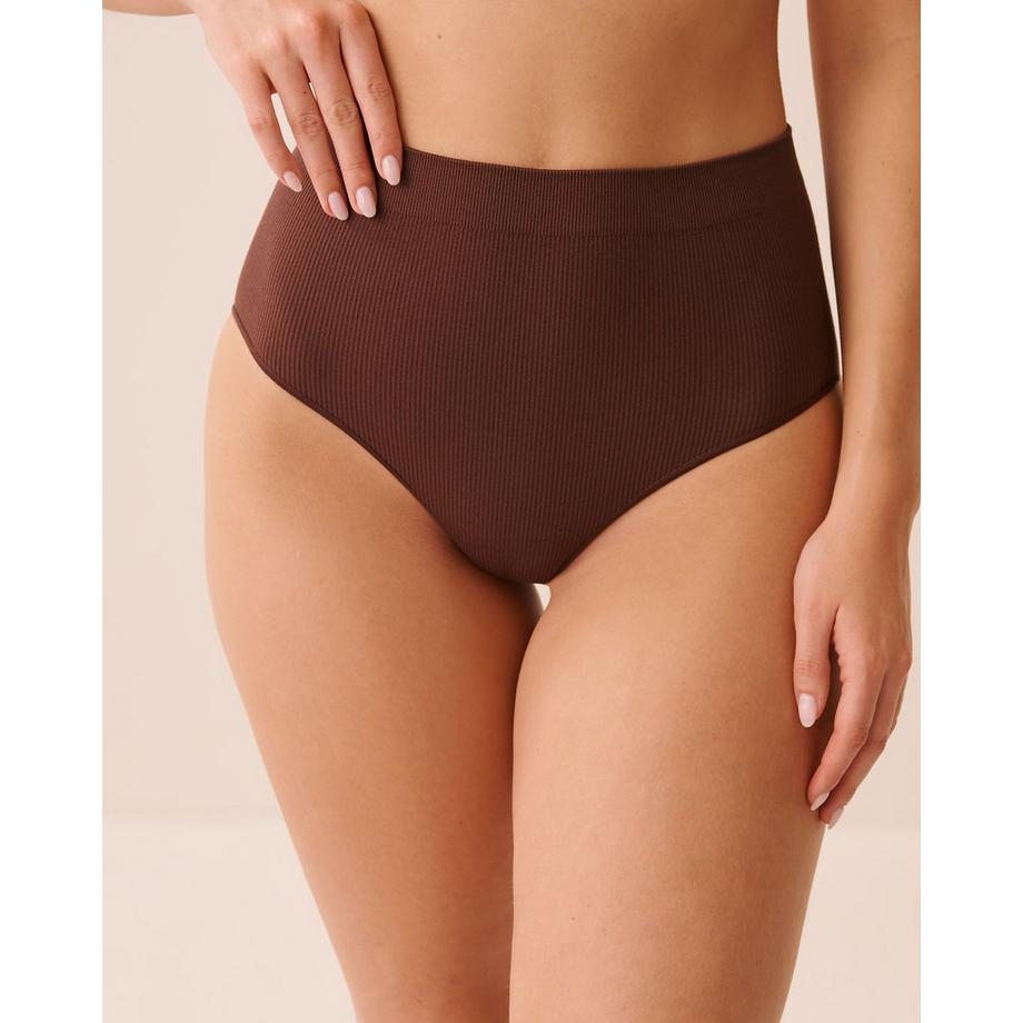 Culotte bikini taille haute côtelée en tissu sans coutures