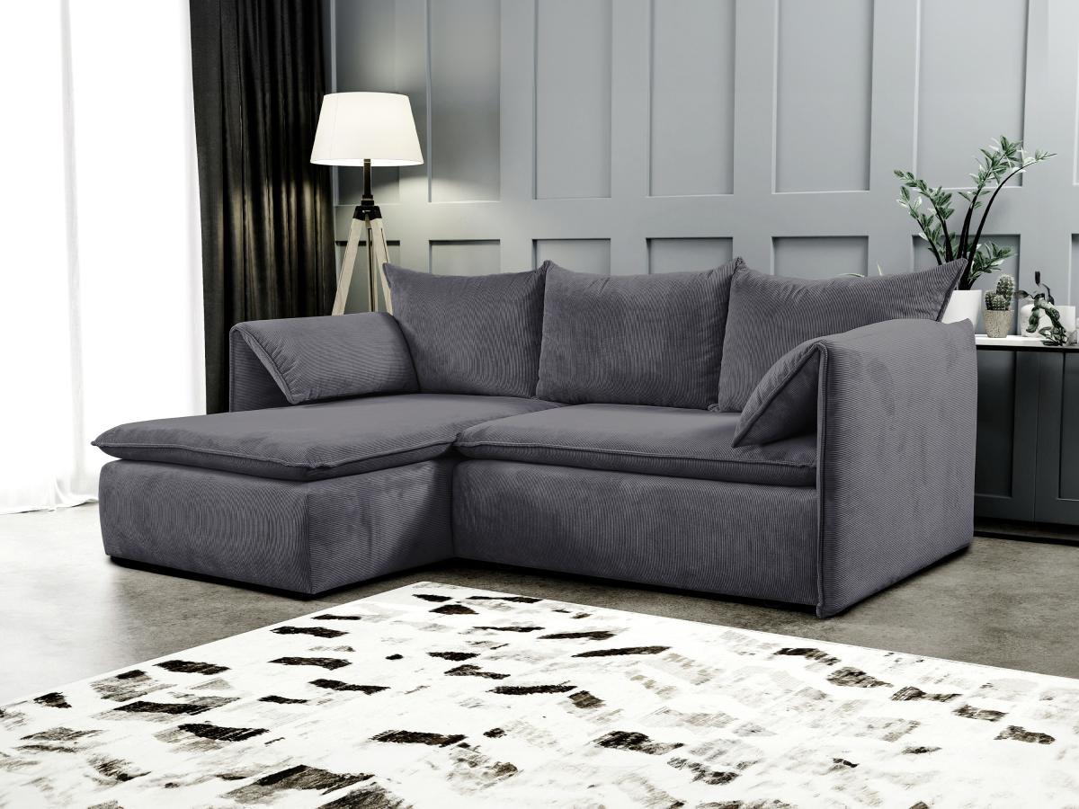 PASCAL MORABITO Divano letto in Velluto a coste Blu Grigio - Angolo a sinistra - TEODORA  