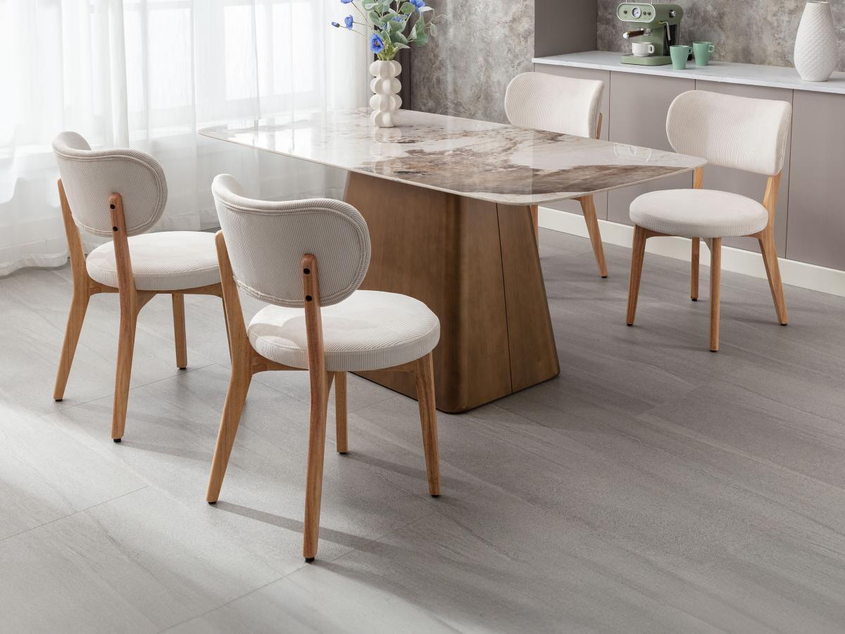 Vente-unique Sedia in Velluto a coste e Legno di hevea Bianco - Lotto di 6 - TORIEL  