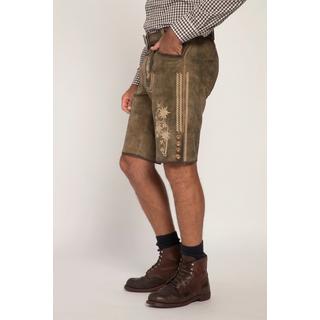 JP1880  Lederhosen in tradizionale stile Tracht in pelle di capra con ricami tradizionali e cintura di pelle in omaggio 