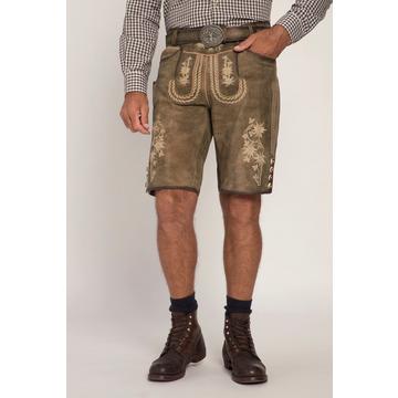 Lederhosen in tradizionale stile Tracht in pelle di capra con ricami tradizionali e cintura di pelle in omaggio