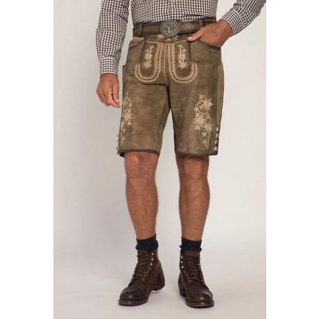 JP1880  Lederhosen in tradizionale stile Tracht in pelle di capra con ricami tradizionali e cintura di pelle in omaggio 