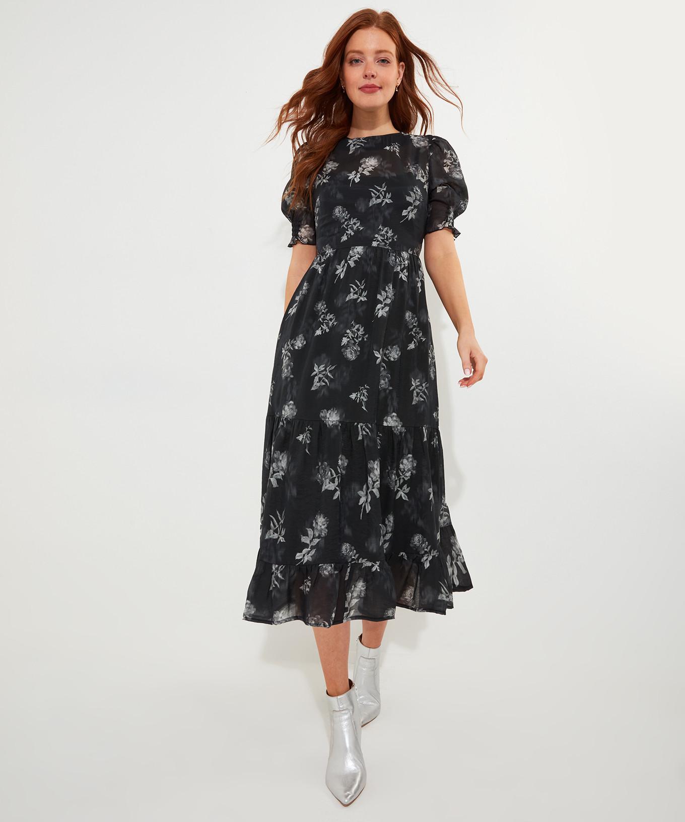 Joe Browns  Robe Midi Manches Bouffantes Florale Monochrome 