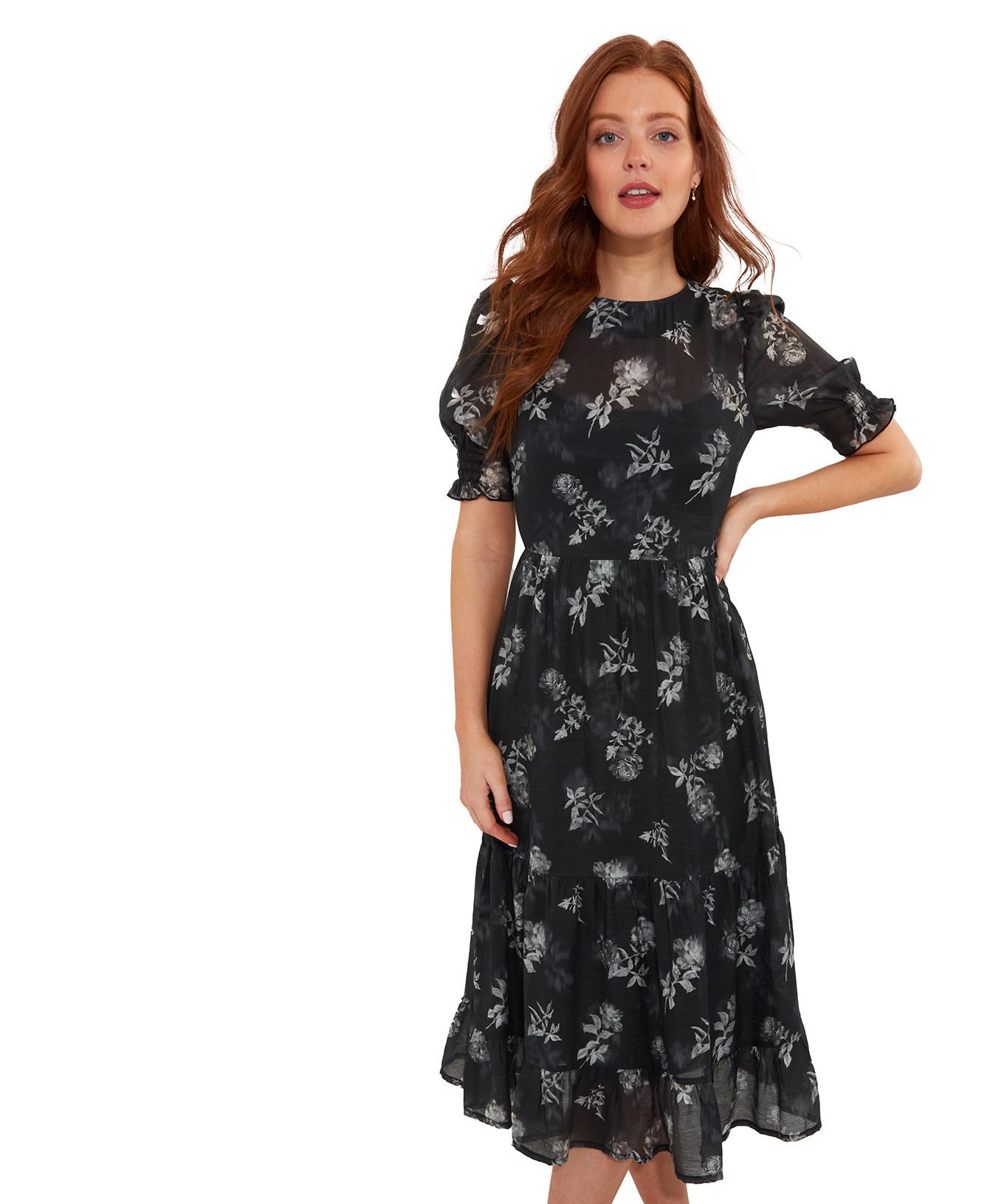 Joe Browns  Robe Midi Manches Bouffantes Florale Monochrome 