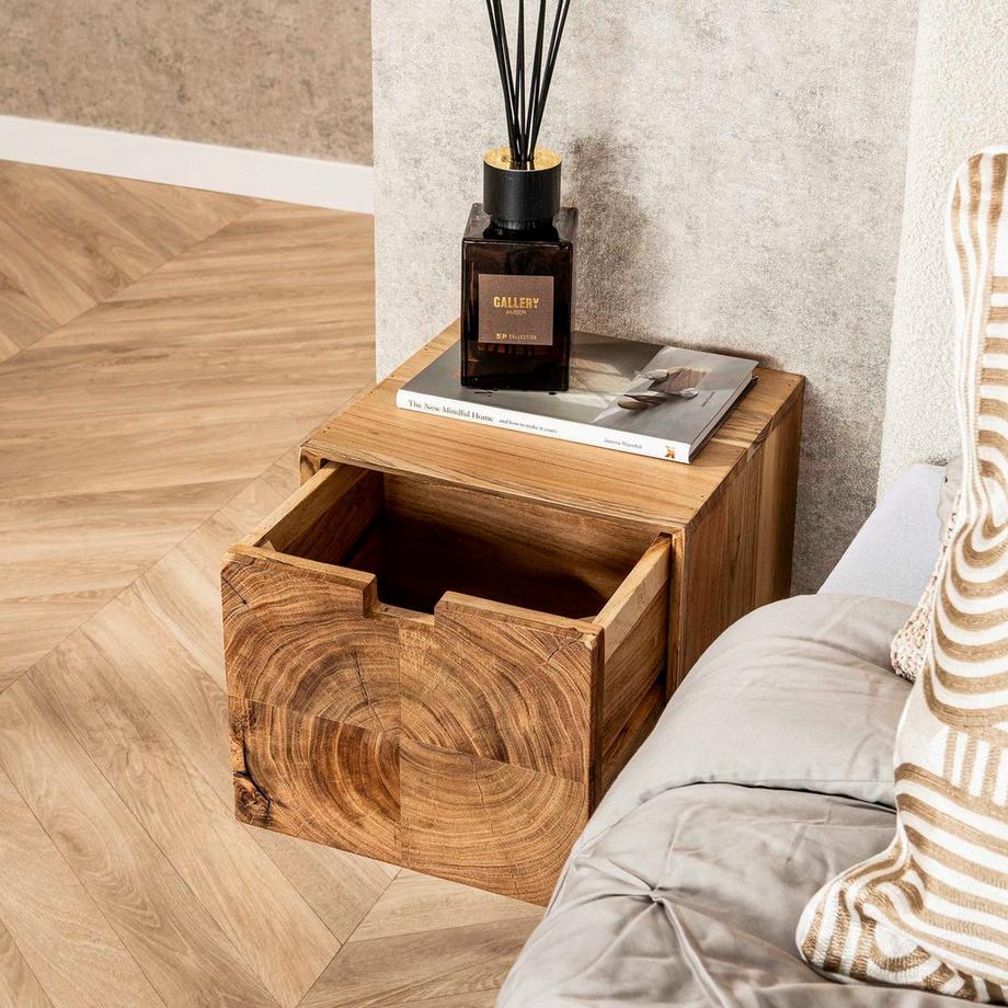 mutoni Table de nuit Block acacia naturel  