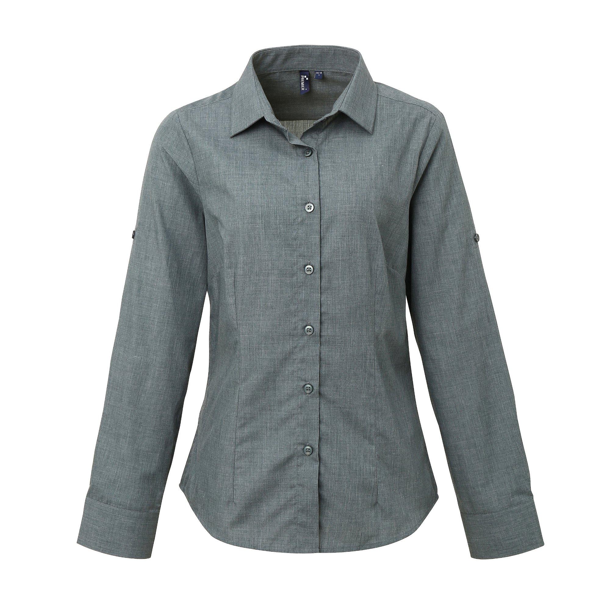 Image of Poplin Crossdye Roll Ärmel Bluse Damen Grau S