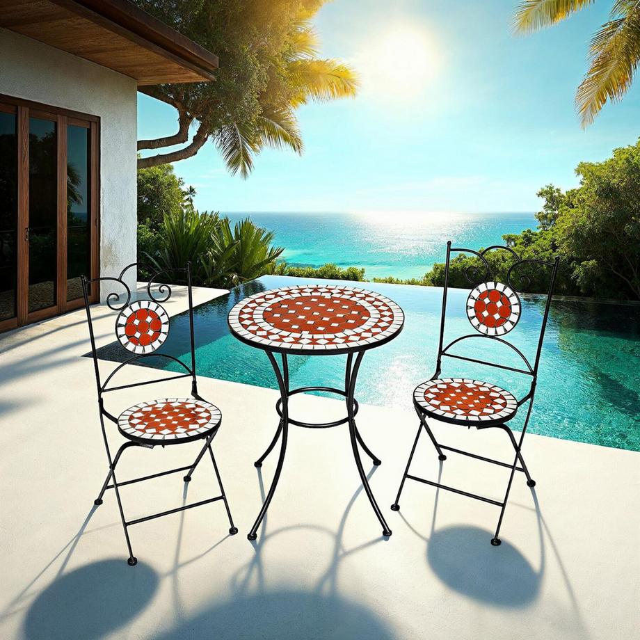 Tectake Ensemble table et chaises de jardin mosaique NEAPEL pour 2 personnes  