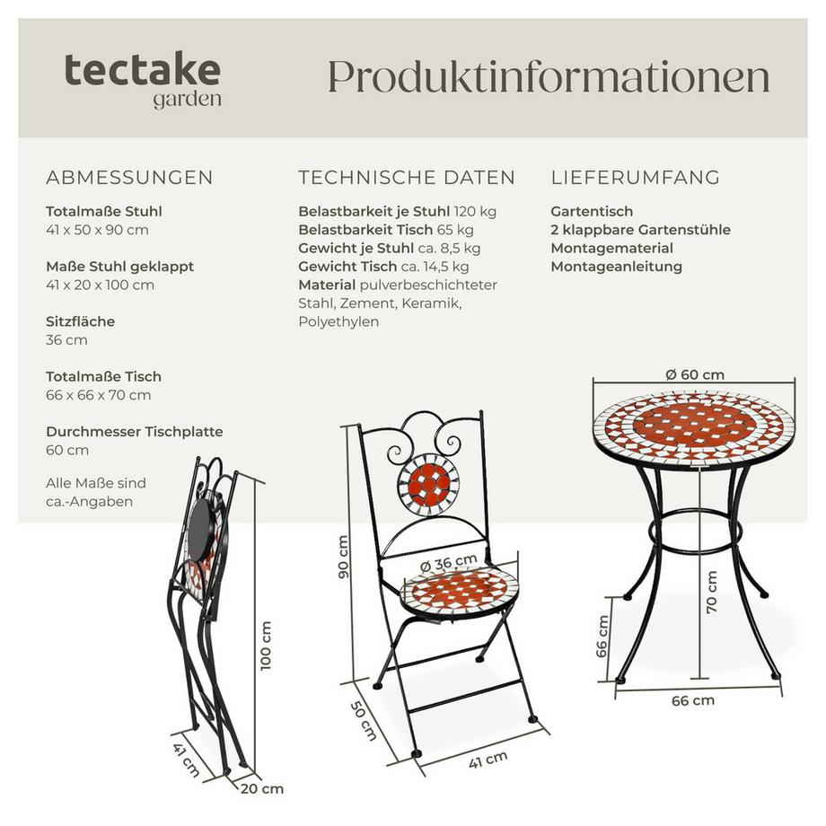 Tectake Ensemble table et chaises de jardin mosaique NEAPEL pour 2 personnes  