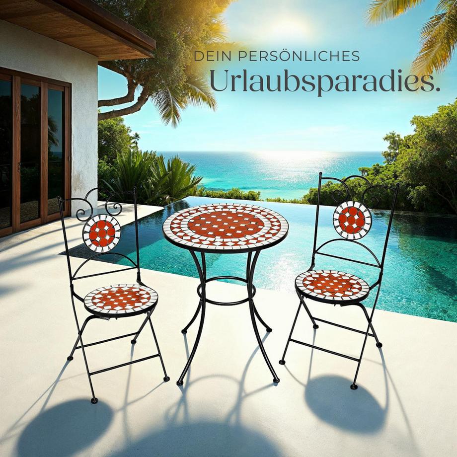 Tectake Ensemble table et chaises de jardin mosaique NEAPEL pour 2 personnes  