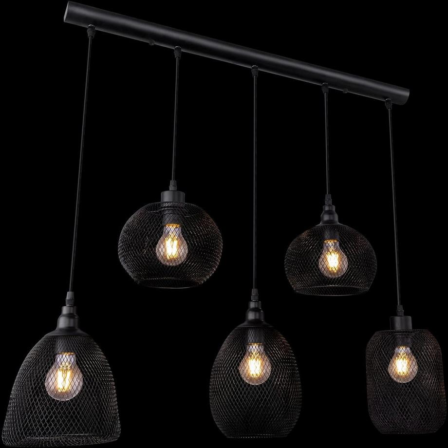 mutoni Lampe à suspension Anya métal noir 5xE27  