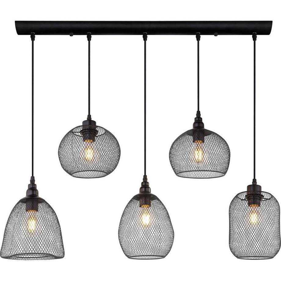 mutoni Lampe à suspension Anya métal noir 5xE27  