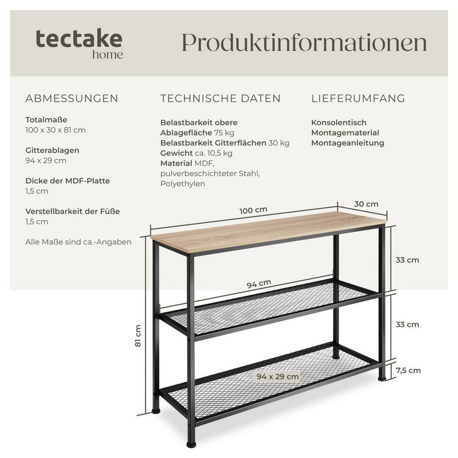 Tectake Konsolentisch Bristol Industrial Style Holz und Stahl  