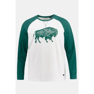 JP1880  T-shirt bicolore con maniche lunghe e stampa con bisonte 