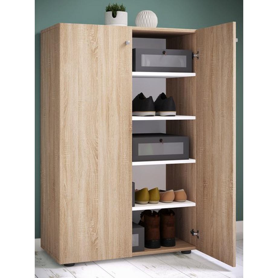 VCM XL bois Grande armoire à chaussures Étagère à chaussures Grande botte Meuble d'entrée Lona 5 compartiments  