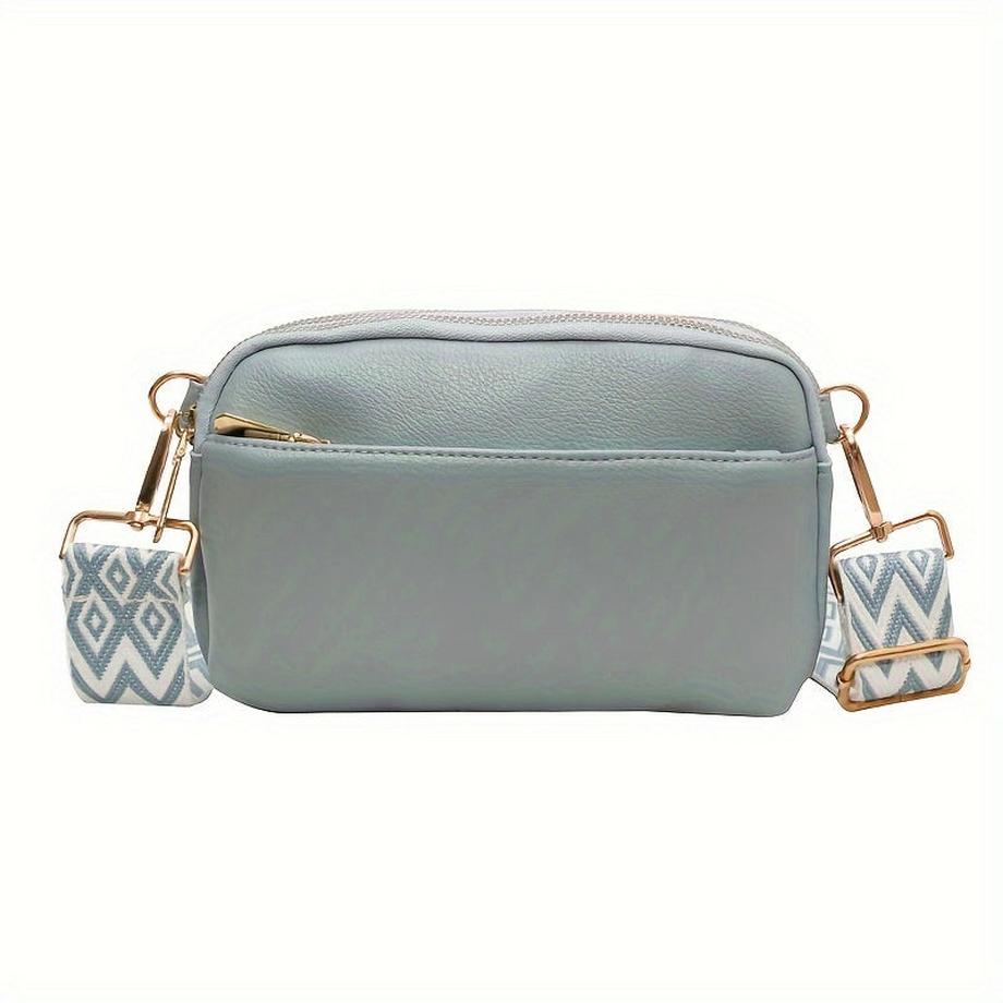 Mini-Crossbody-Tasche, quadratische Geldbörse mit breitem Schulterriemen, stilvolle PU-Leder-Umhängetasche