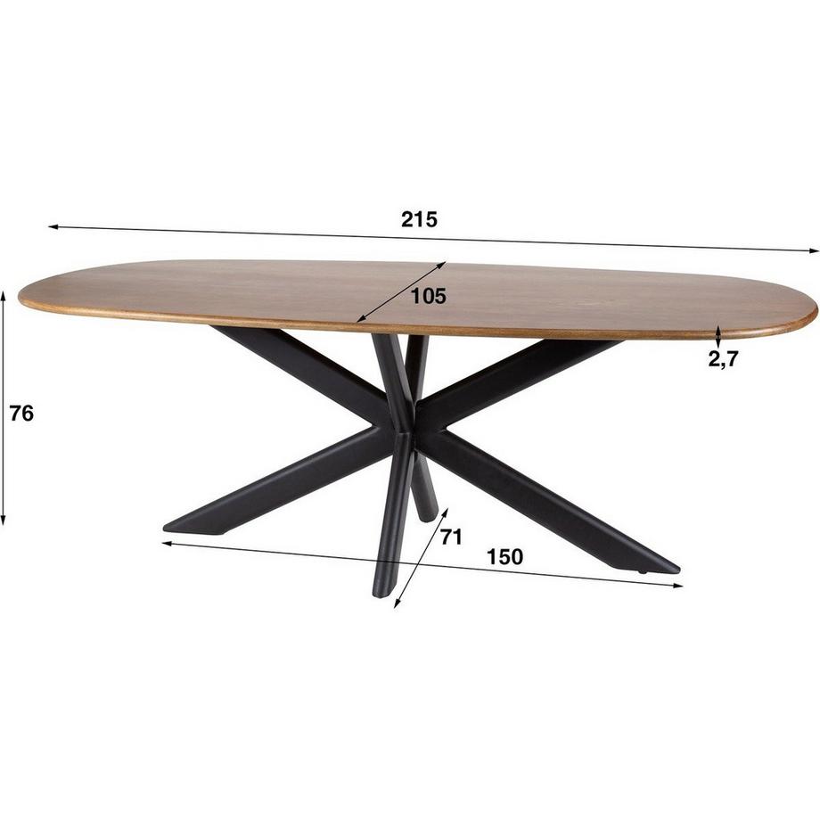 mutoni Table en bois massif Cliff mangue sable 215x105  