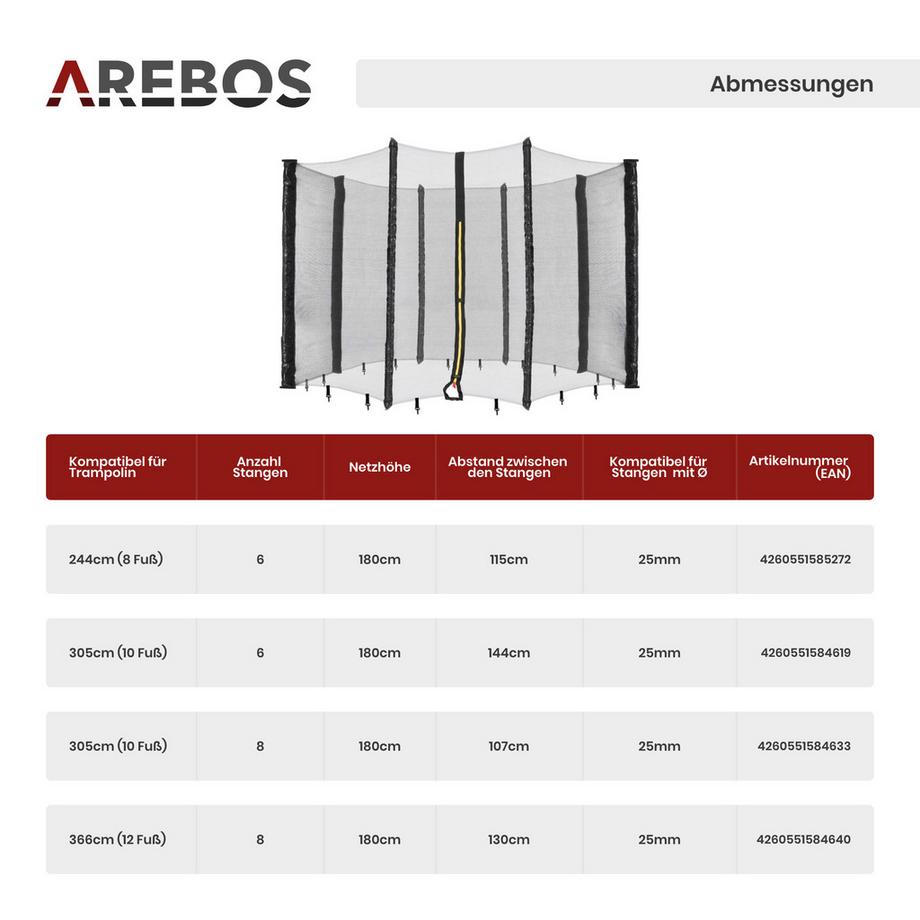 Arebos  Trampoline Filet de sécurité + Couverture de bord Protection de bord Filet Pièces de rechange 