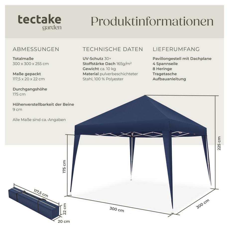 Tectake Pavillon Linosa 3 x 3 m faltbar und wasserabweisend  