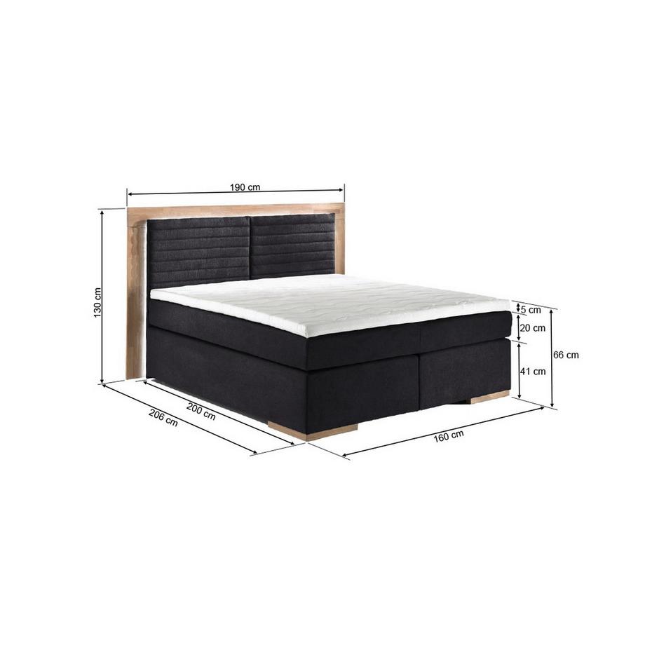Naturoo Boxspringbett Marcel 160x200cm inkl. Premium Topper & LED Beleuchtung  