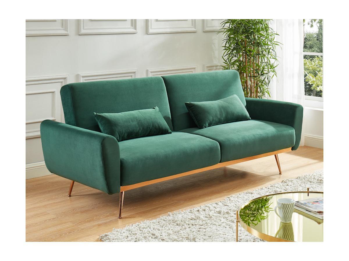 Vente-unique Schlafsofa Klappsofa 3Sitzer Samt Tannengrün LAUNEI  