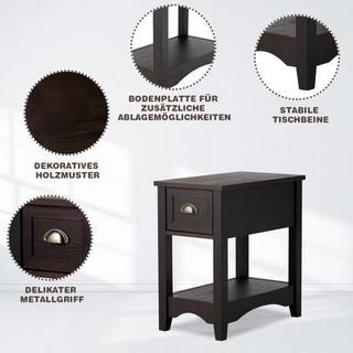 B2X Retro Beistelltisch mit Schublade & Ablage Gummiholzbeine für Wohnzimmer & Schlafzimmer Walnuss  