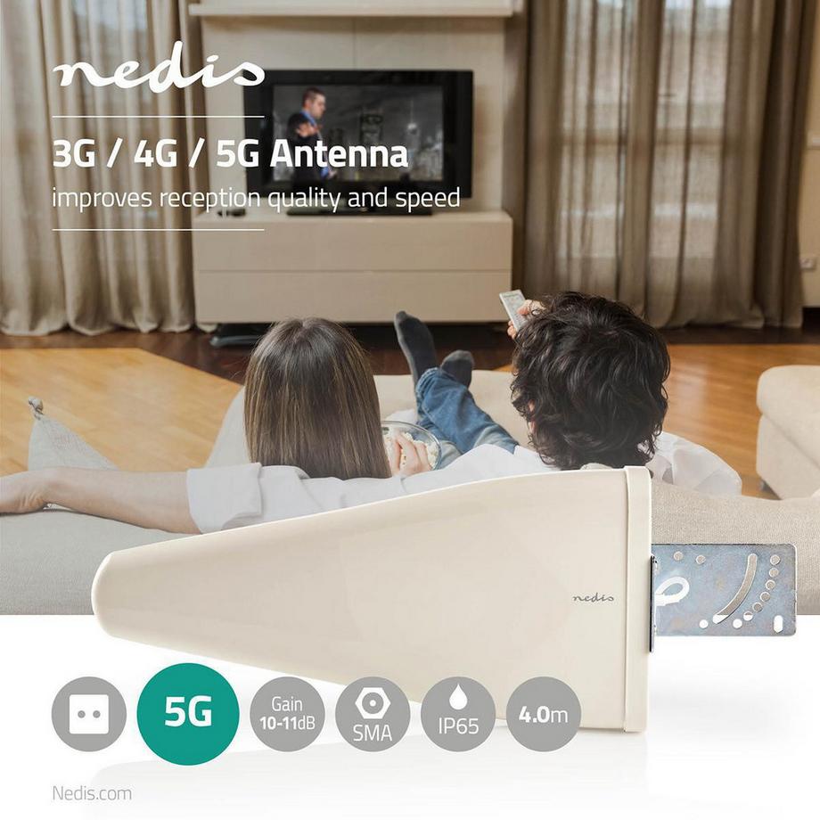 Nedis  5G / 4G / 3G Antenne | 5G | Innen oder Außen | 698-5000 MHz | Gewinn: 11 dB | 4,00 m | Weiß 