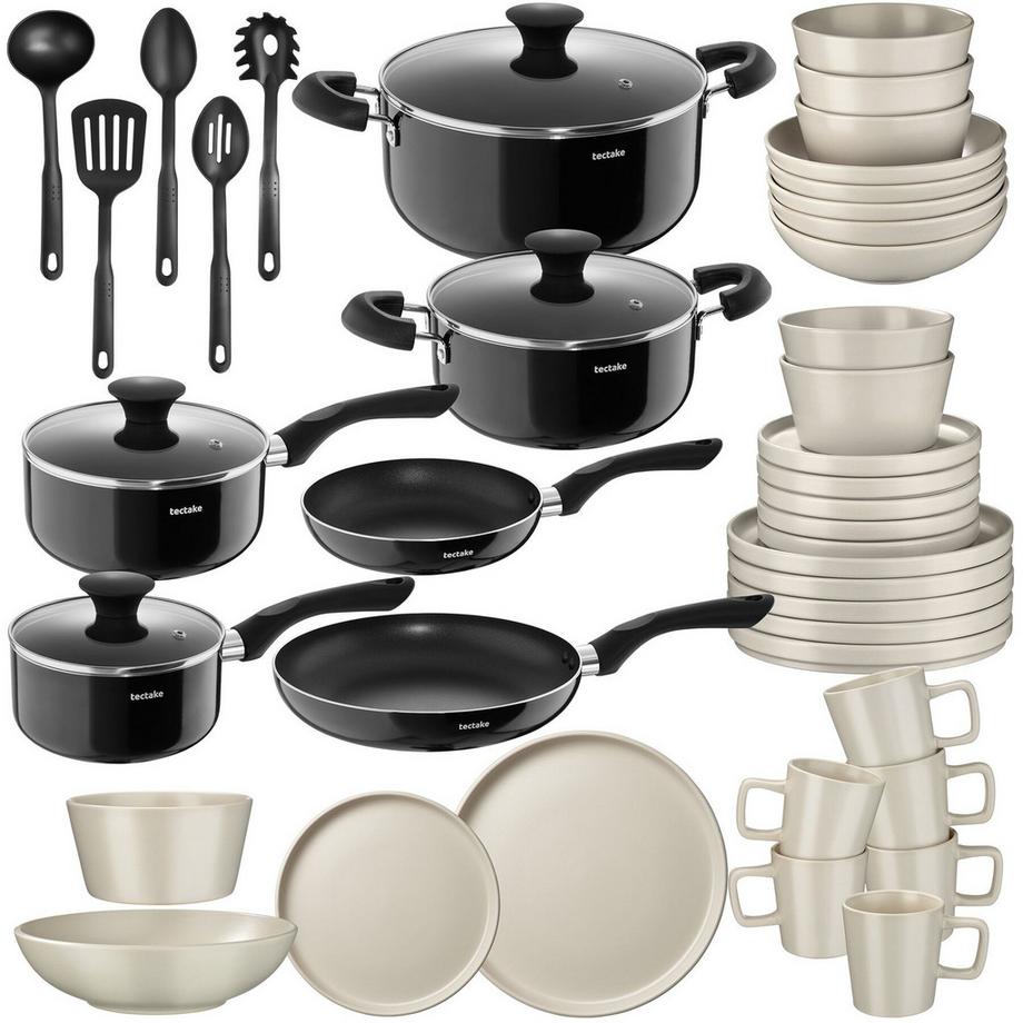 Set de cuisine UNA et VARESE service de vaisselle en grès émaillé 45 pièces
